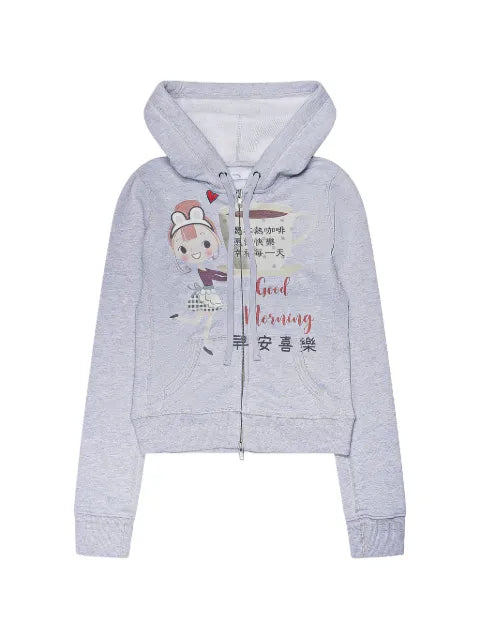 Praying graphic-print zip-up hoodie