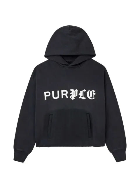 Purple Brand logo-print raw-edge hoodie