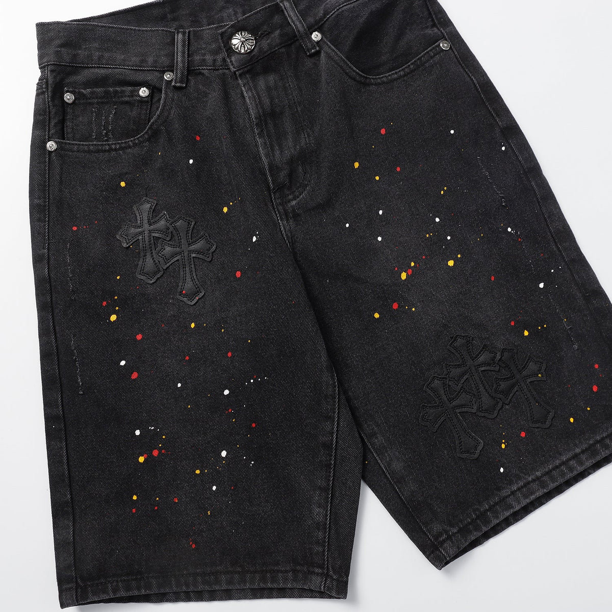 Chrome Hearts Cross Patch Embroidered & Hand-Painted Denim Shorts 9927