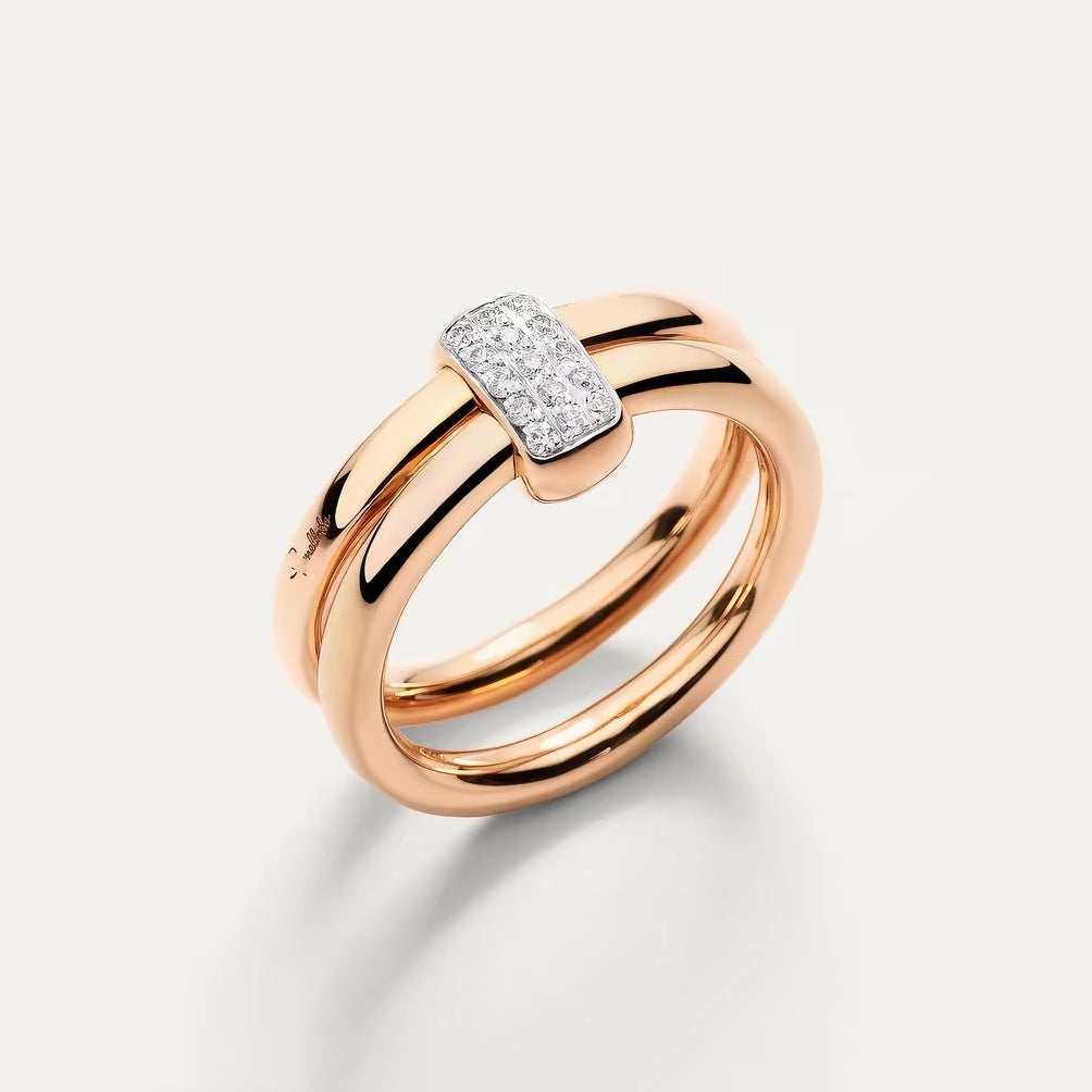 Pomellato Style Pillow Cubic Zirconia 18K Gold-Plated Ring