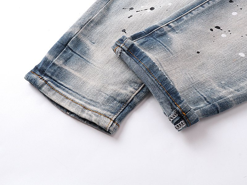 Purple Brand Light Blue Distressed Paint Splatter Jeans