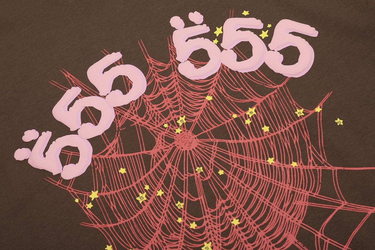 Sp5der Brown Spiderweb Star Graphic T-Shirt