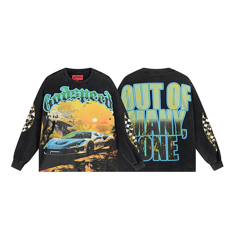 Godspeed Washed Black Car Graphic Long-Sleeve T-Shirt