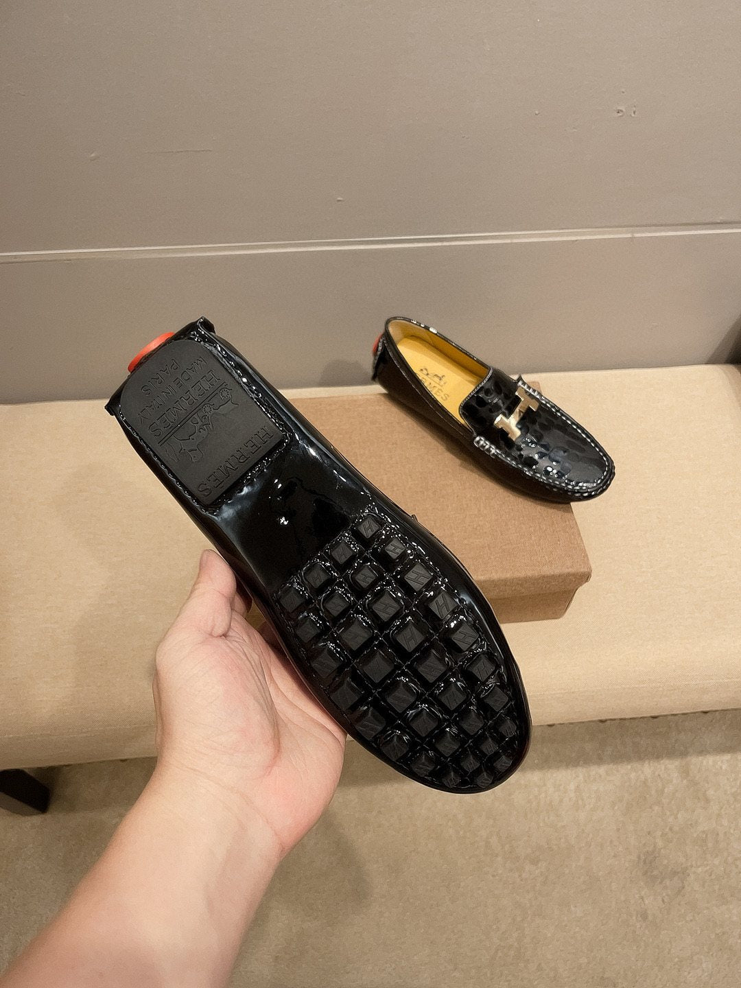 Hermès Black Textured Loafers