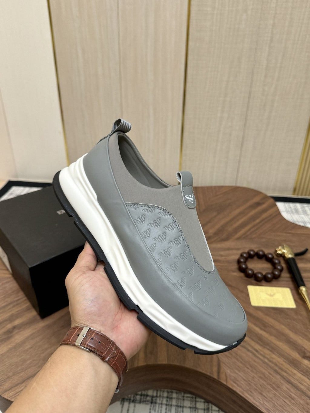 Emporio Armani Gray Slip-On Sneakers