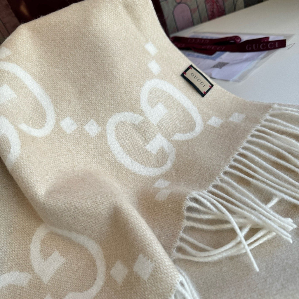 Gucci Beige Cream GG Fringe Scarf