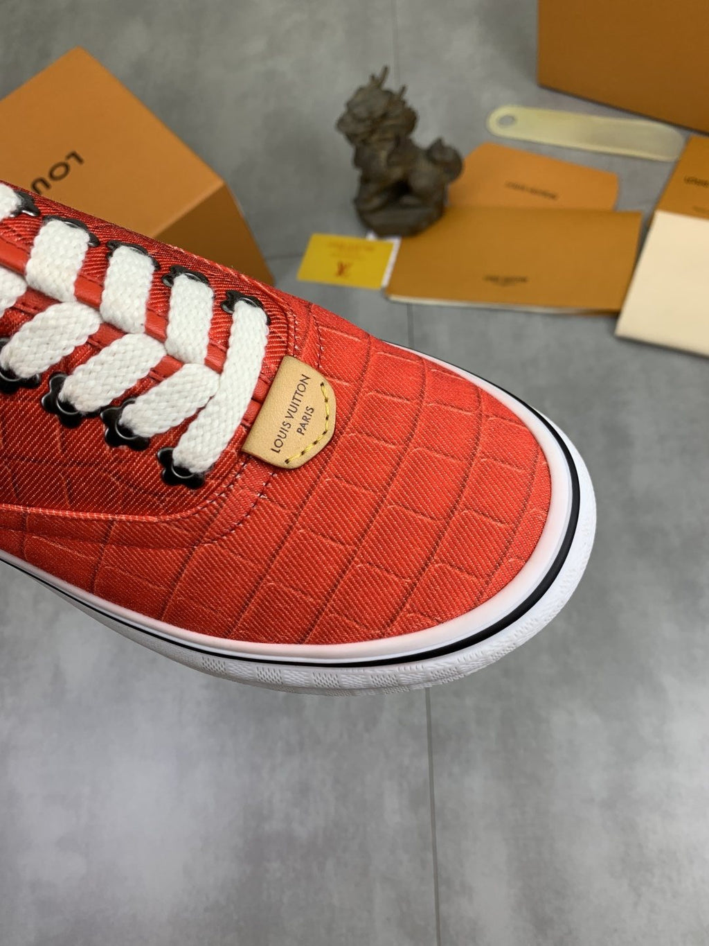 Louis Vuitton Coral Red Textured Low-Top Sneakers
