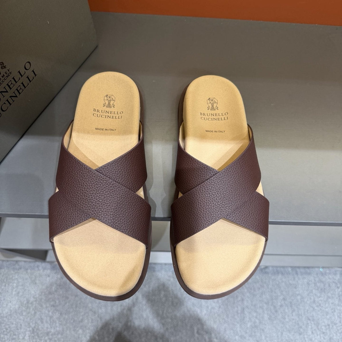 Brunello Cucinelli Men's Cross-Strap Slide Sandals - Contoured Footbed