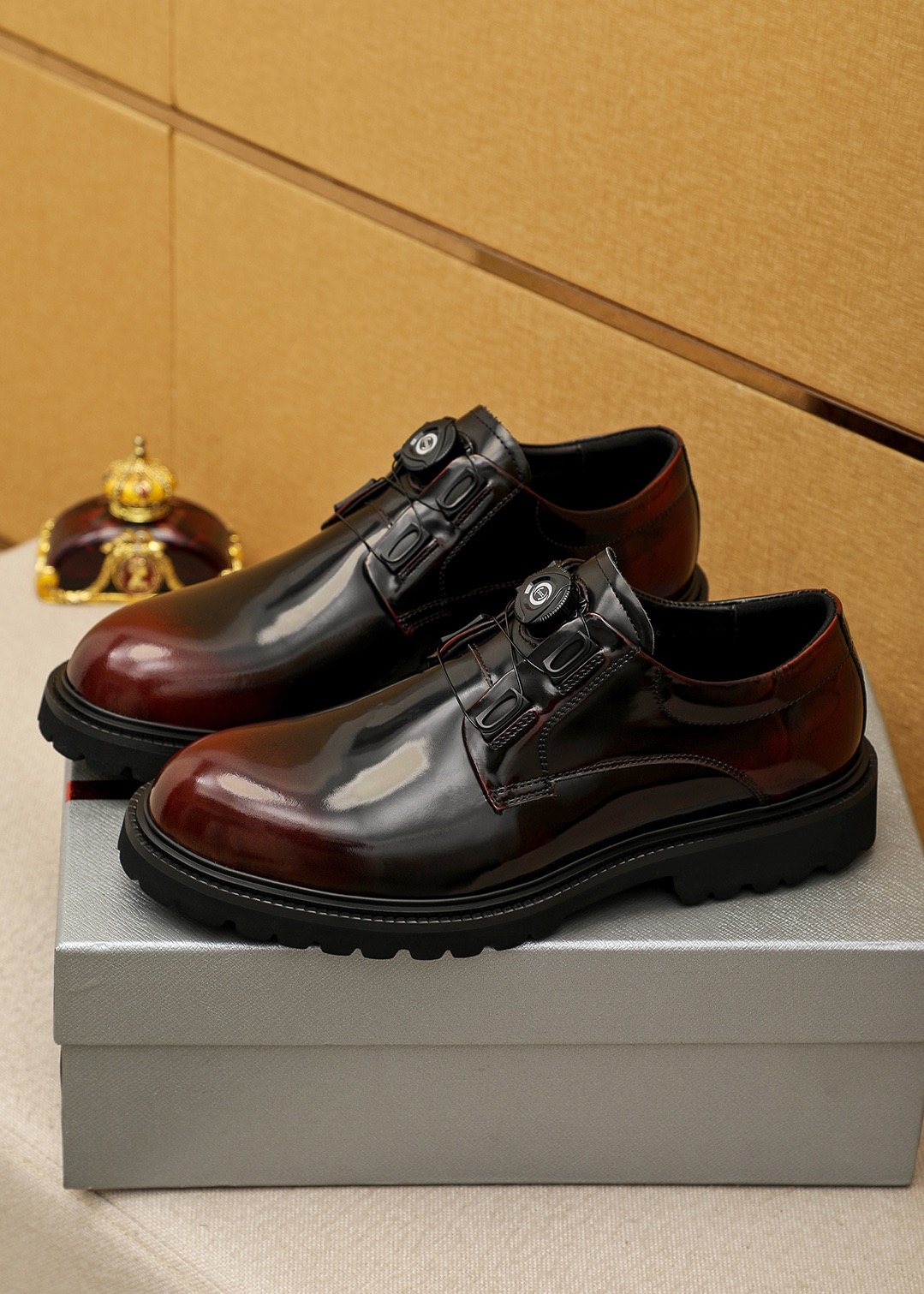 Prada Men's Polished Lace-Up Lug Sole Dress Shoes