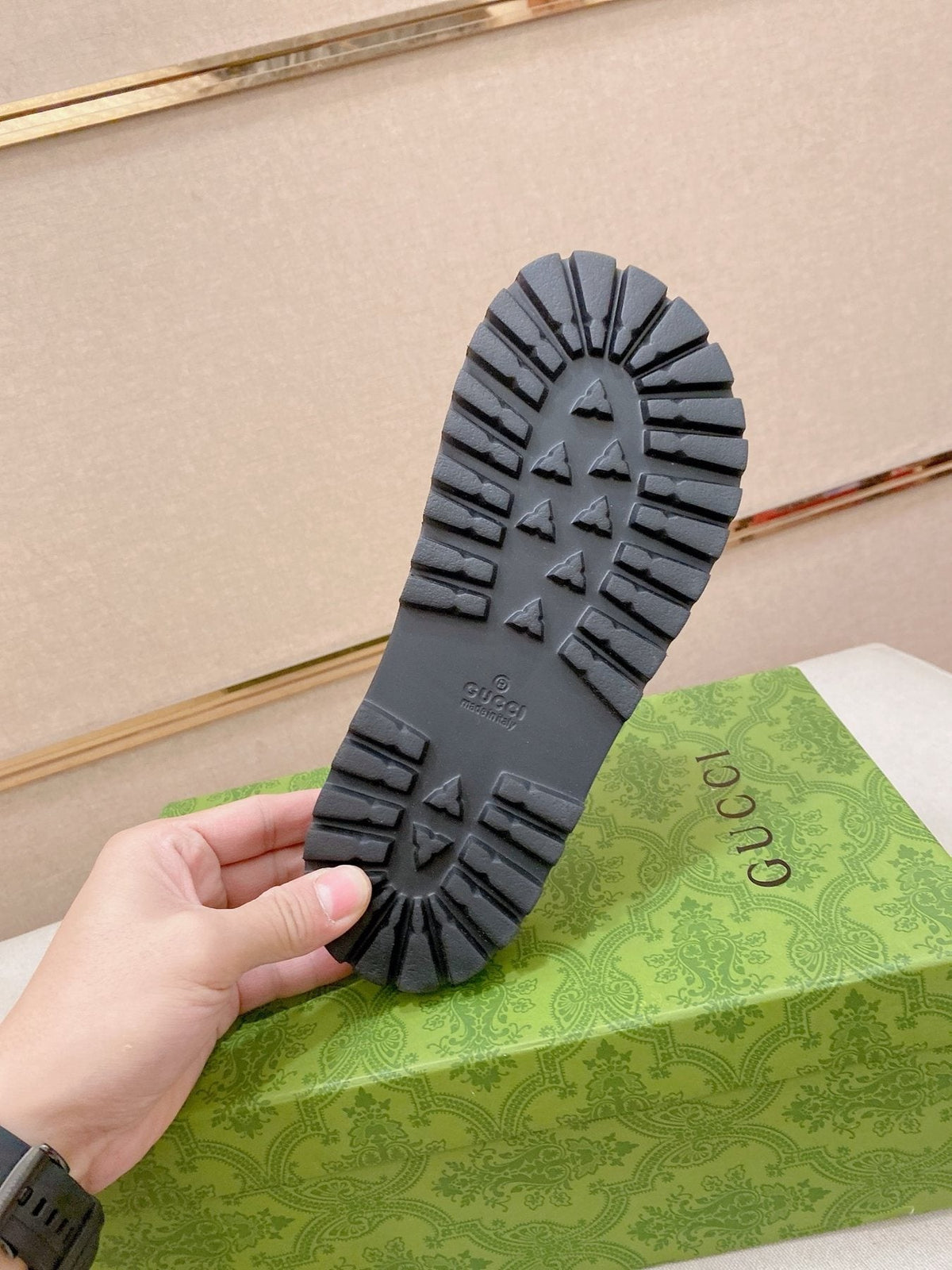 Gucci Green-Red Stripe Slide Sandals