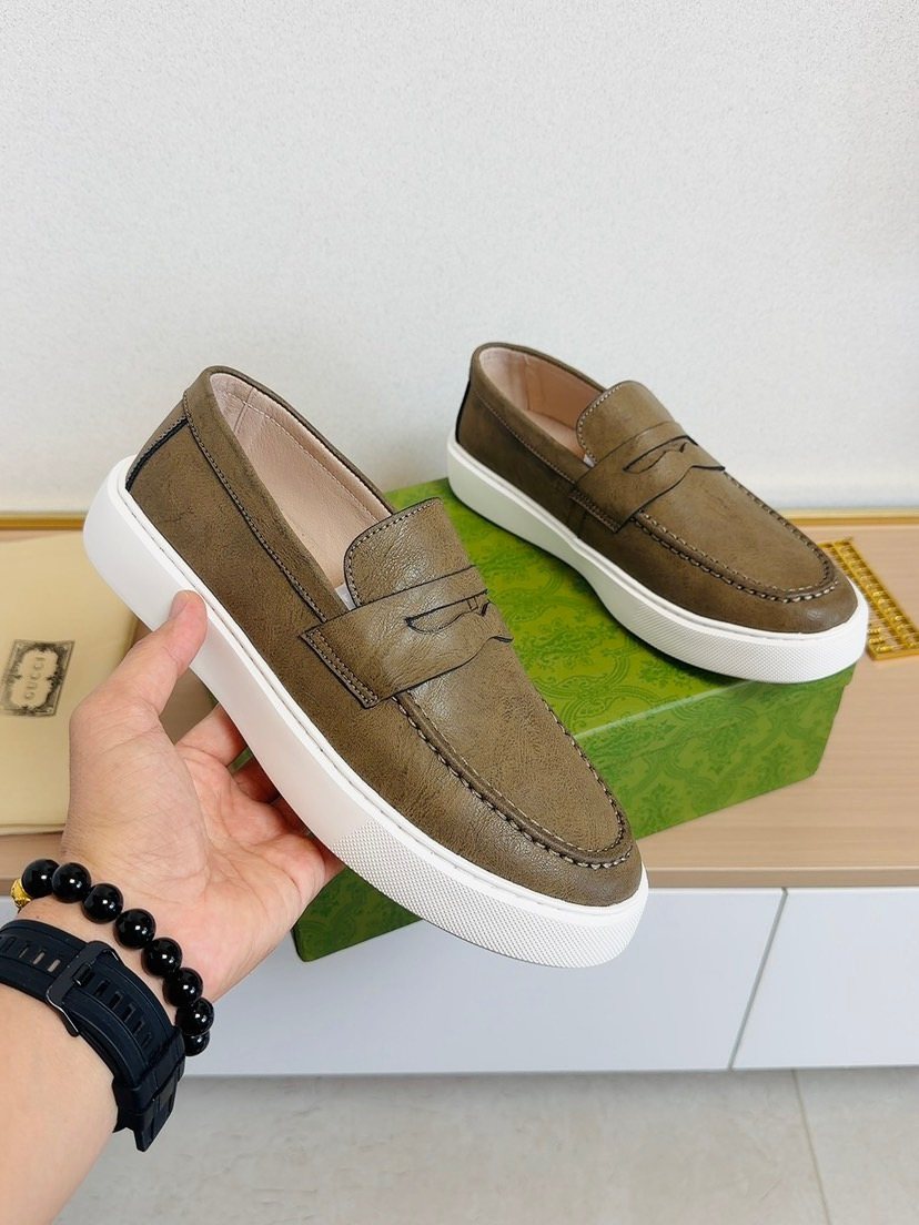 Gucci White-Sole Penny Loafers
