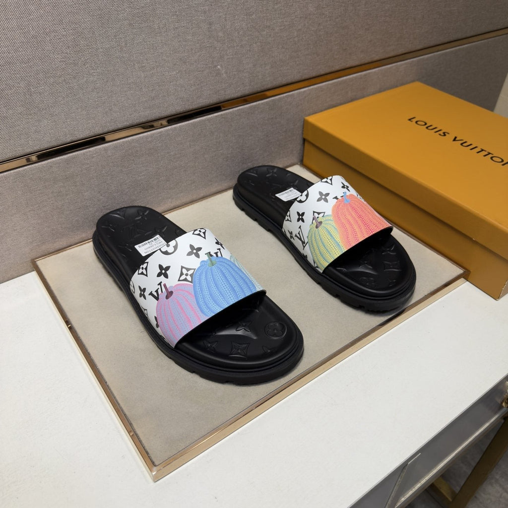 Louis Vuitton Pastel Multicolor Strap Slide Sandals